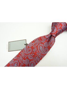 Canali 1934 Cherry Red Sapphire Paisley Woven Silk Tie Brand New With Tags